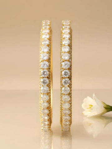Karatcart Set of 2 Gold Plated Round American Diamond Studded Bangles for Women