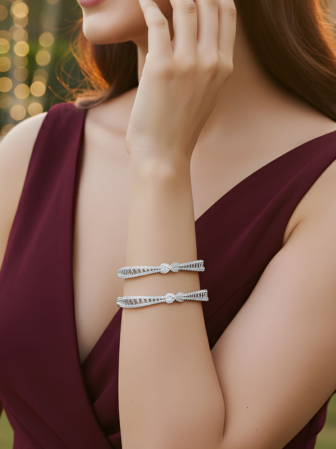 Karatcart Set of 2 Silver Plated American Diamond Studded Bangles for Women