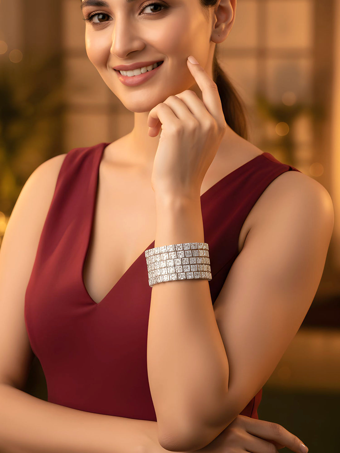 Karatcart Silver Plated Set of 4 Round American Diamond Studded Bangles for Women