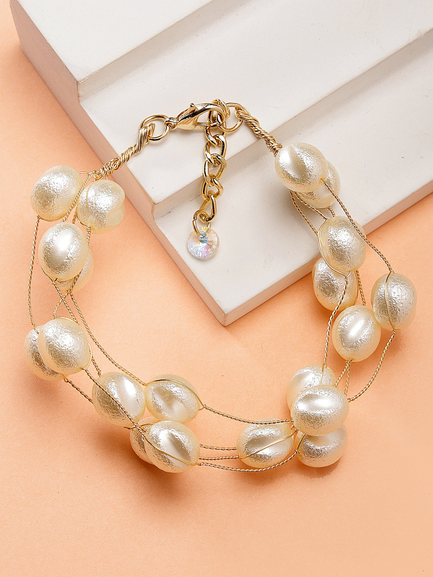 Bohey by KARATCART Gold Plated Multilayer Baroque Pearl Chain Bracelet for Women