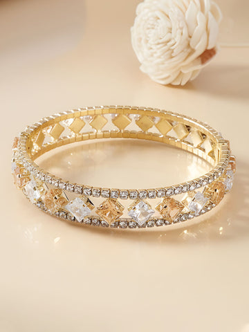 Bohey by KARATCART Gold-Plated White Cubic Zirconia Studded Cuff Bracelet for Women