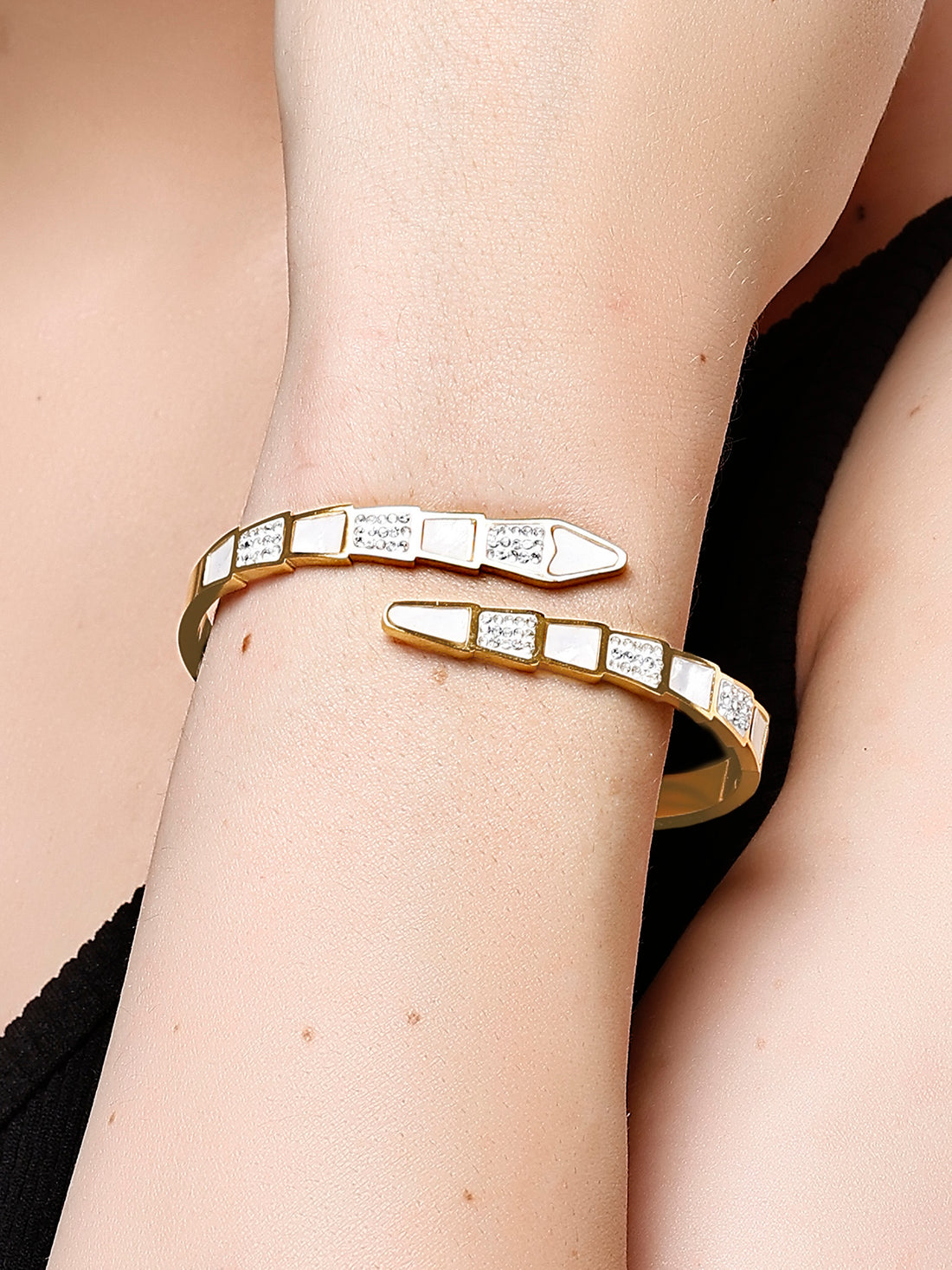 Bohey by KARATCART Gold-Plated White Cubic Zirconia Studded Bangle-Style Bracelet for Women