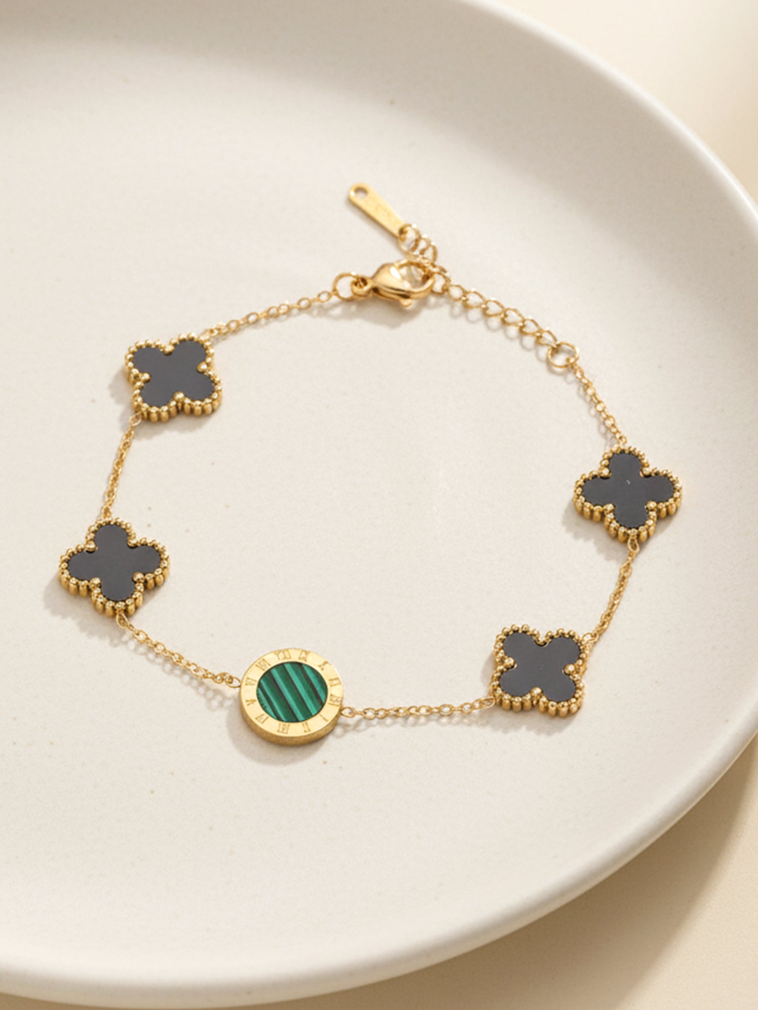 Bohey by KARATCART Gold-Plated Green and Black Charm Bracelet for Women