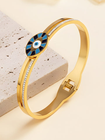 Bohey by KARATCART Gold-Plated Evil Eye Enamel Bangle-Style Bracelet for Women