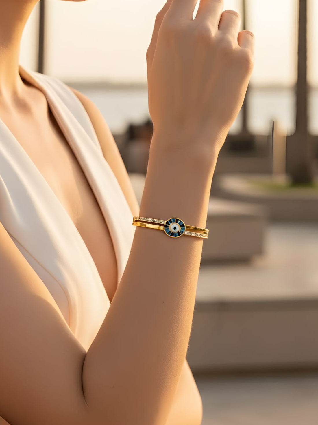 Bohey by KARATCART Gold-Plated Evil Eye Enamel Bangle-Style Bracelet for Women