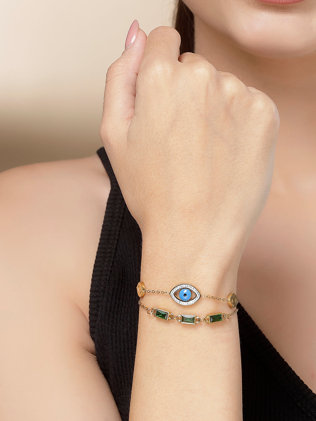 Bohey by KARATCART Gold Plated Evil Eye Charm Chain Bracelet for Women