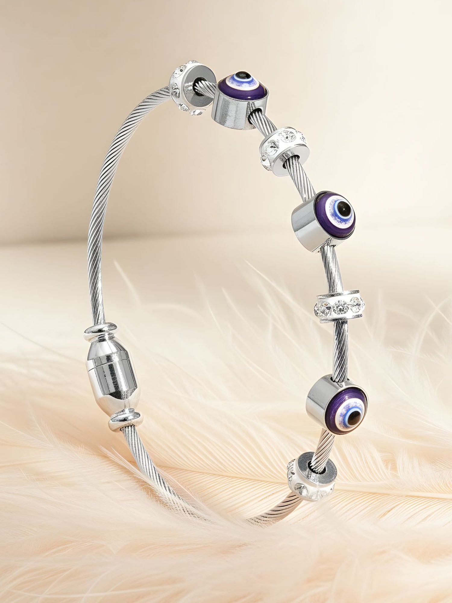 Bohey by KARATCART Silver Plated CZ Evil Eye Bracelet for Women