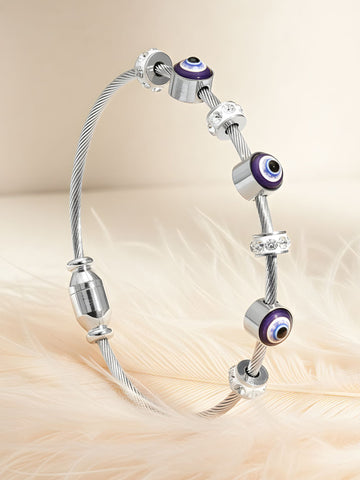 Bohey by KARATCART Silver Plated CZ Evil Eye Bracelet for Women
