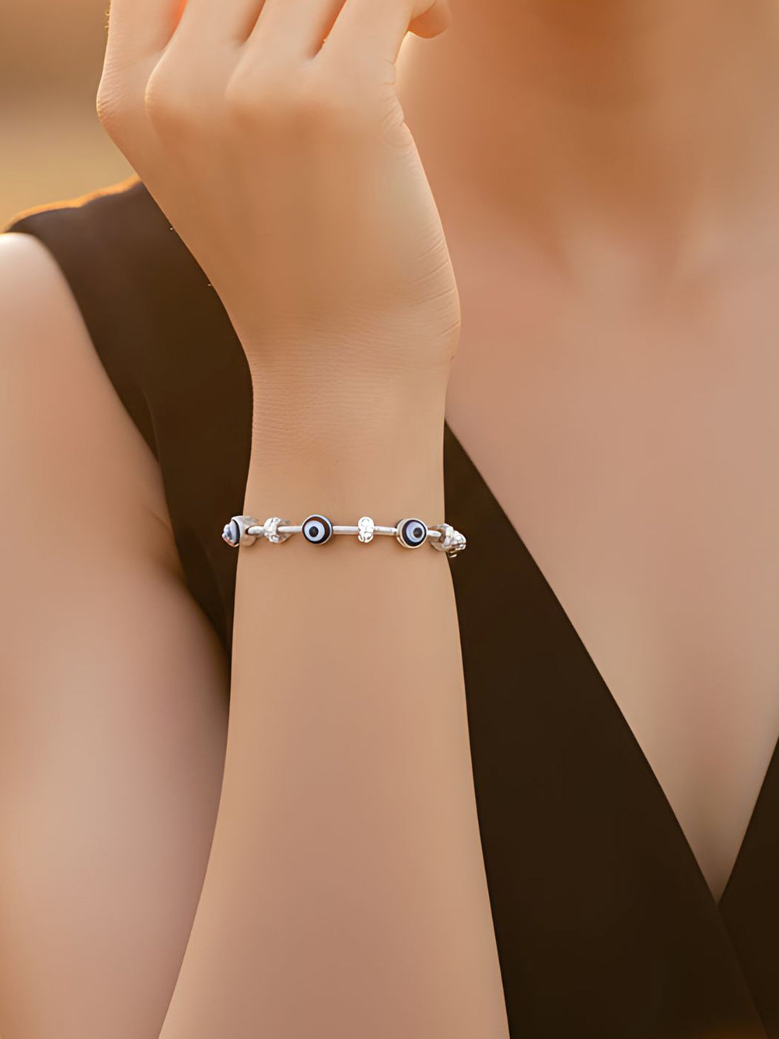 Bohey by KARATCART Silver Plated CZ Evil Eye Bracelet for Women