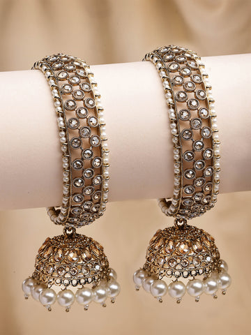 KARATCART Antique Gold-Plated Jhumka Studded Bridal Bangles for Women