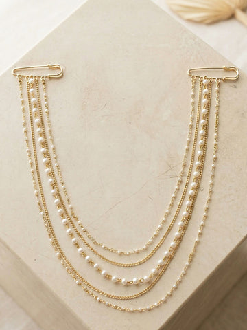 KARATCART Designer Gold Plated Multi Layer Pearl Chain Brooch