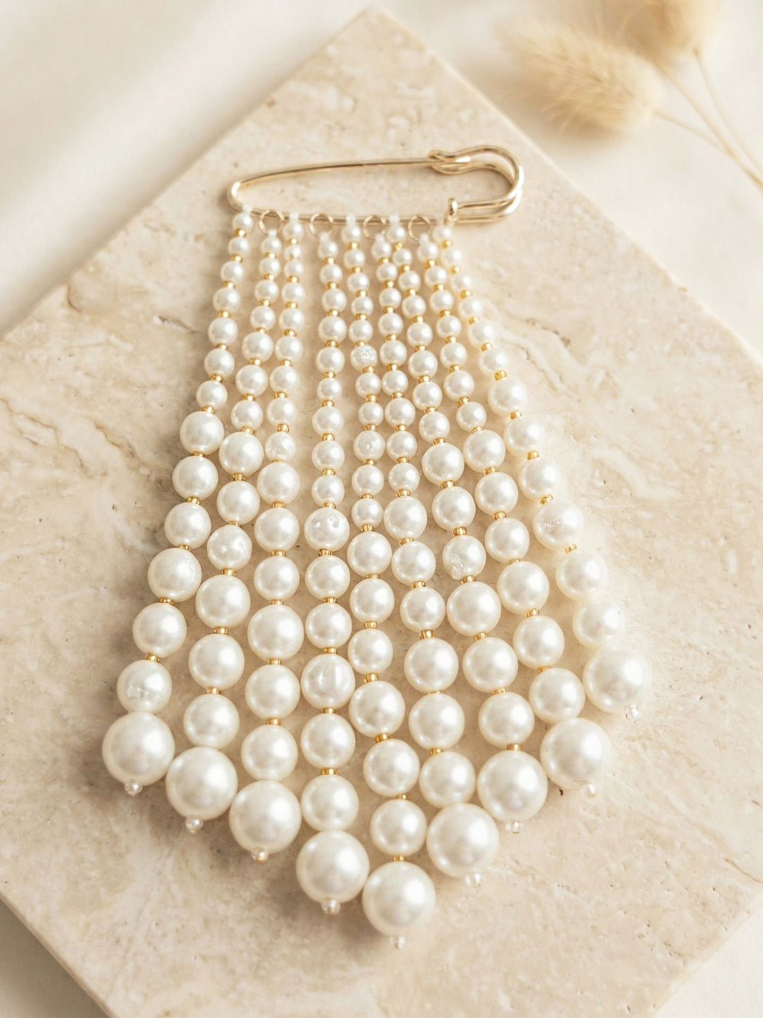 KARATCART Designer Gold Plated White Pearl Beaded Safety Pin Brooch