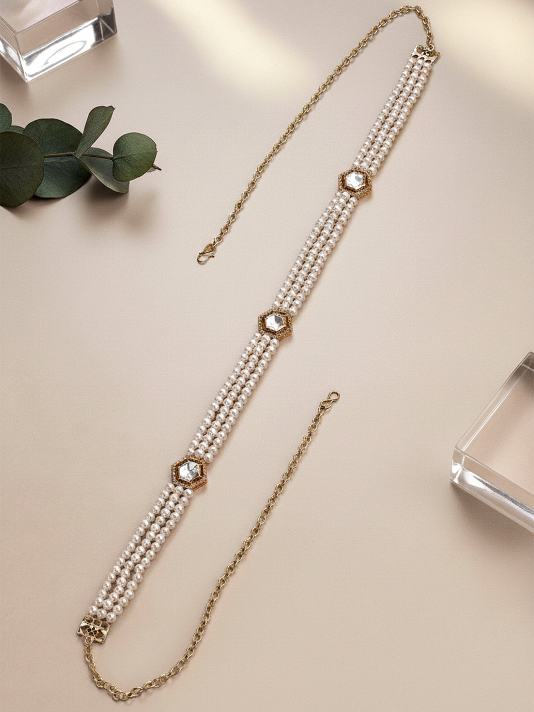 Karatcart Pearl Beaded Polki Kundan Kamarbandh for Women