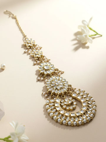 Gold-Plated Pearl & Kundan Studded Handcrafted Maangtikka