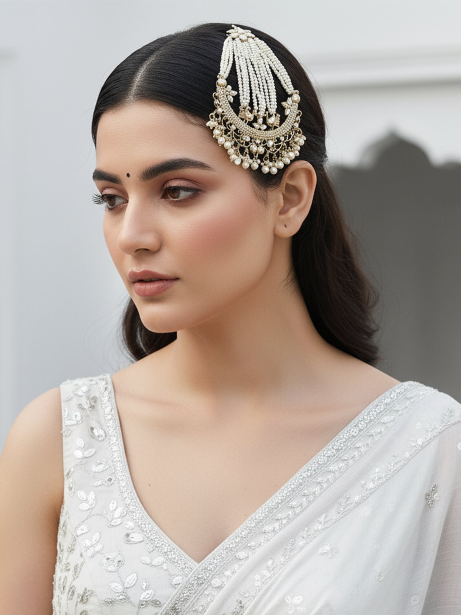 Karatcart Gold Plated Pearl Beads Studded Peacock Design Kundan Passa for Women