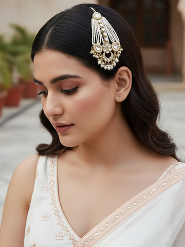 Karatcart Gold Plated Pearl Studded Kundan Passa for Women