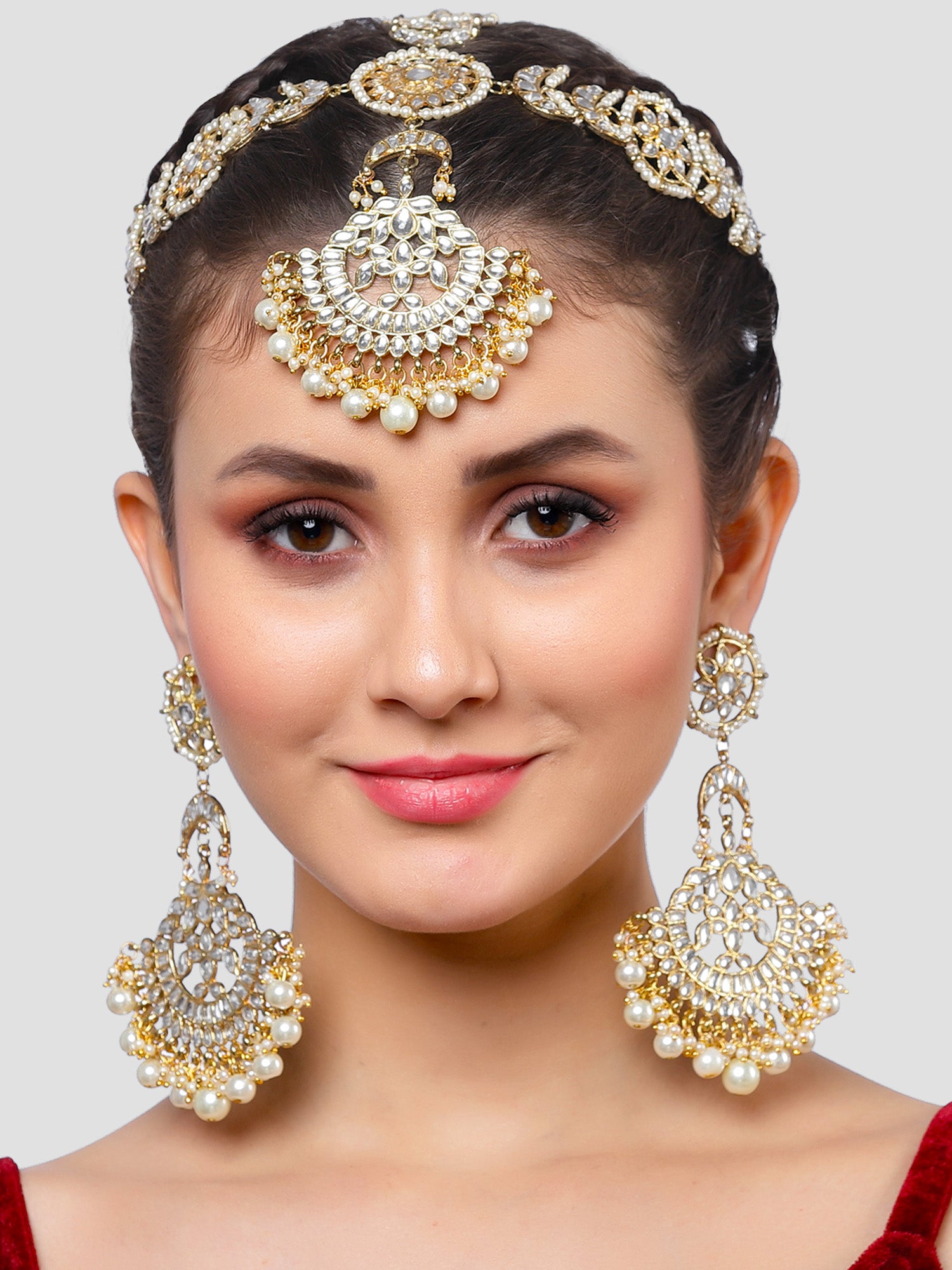 Karatcart Gold Plated Long Dangler Earrings with Kundan Mathapatti for Women