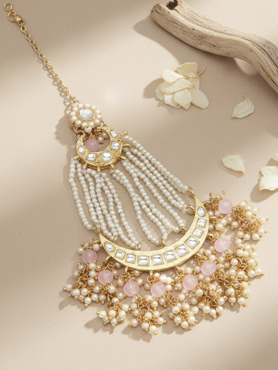 Karatcart Gold Plated Handcrafted Pink Bead Kundan Passa for Women