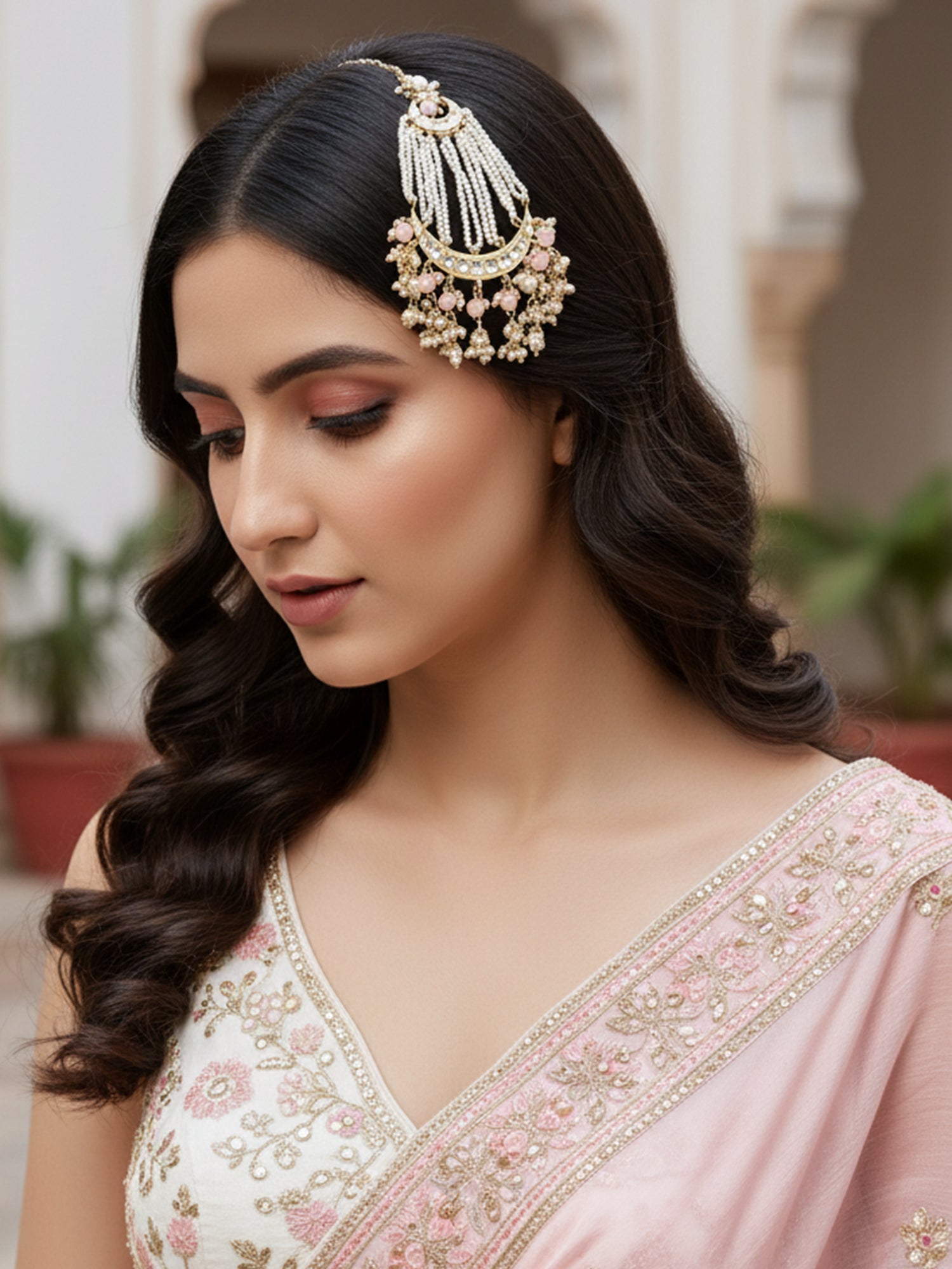 Karatcart Gold Plated Handcrafted Pink Bead Kundan Passa for Women