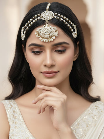 Karatcart Gold-Plated Moon Design Pearl and Kundan Mathapatti for Women