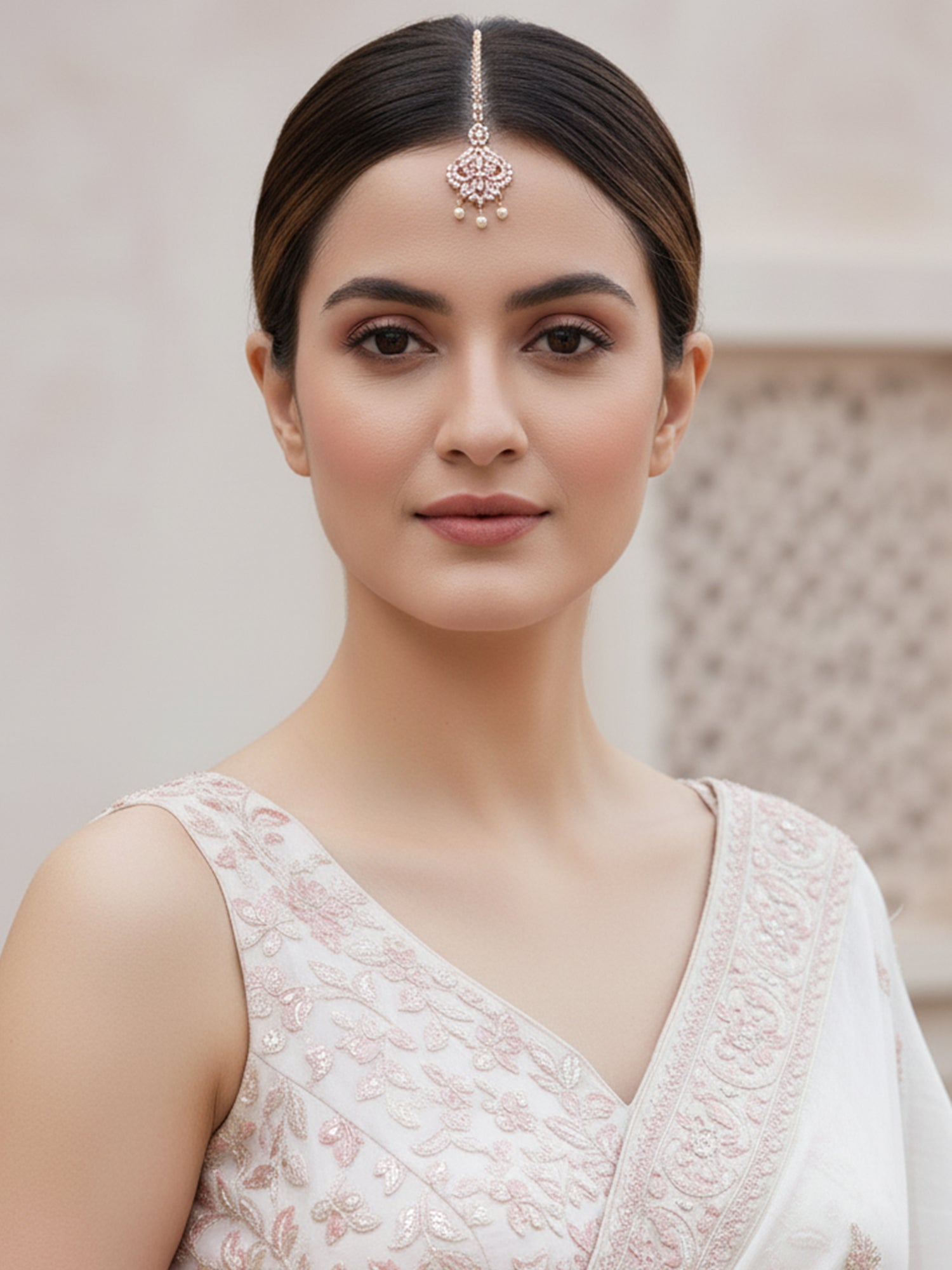 Karatcart Rose Gold-Plated Floral Cubic Zirconia Studded Maangtikka for Women