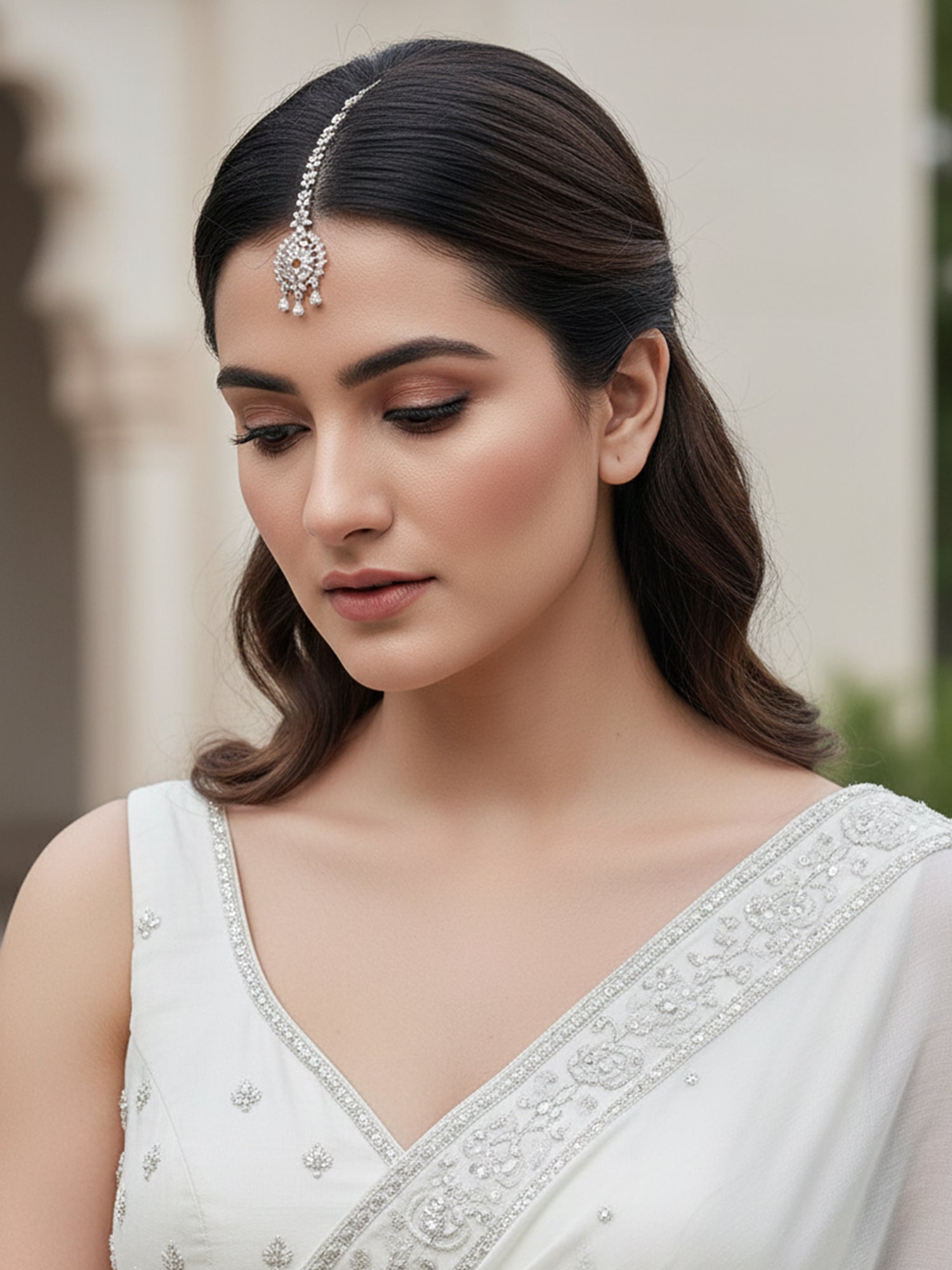 Karatcart Silver Plated AD Maangtikka for Women