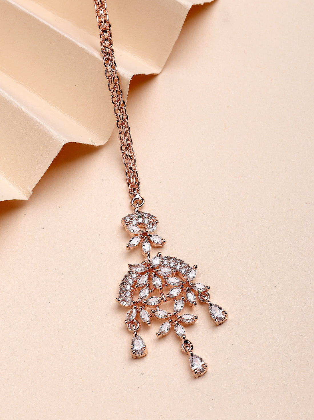 KARATCART Delicate Rose Gold-Plated Lightweight American Diamond Maangtikka for Women