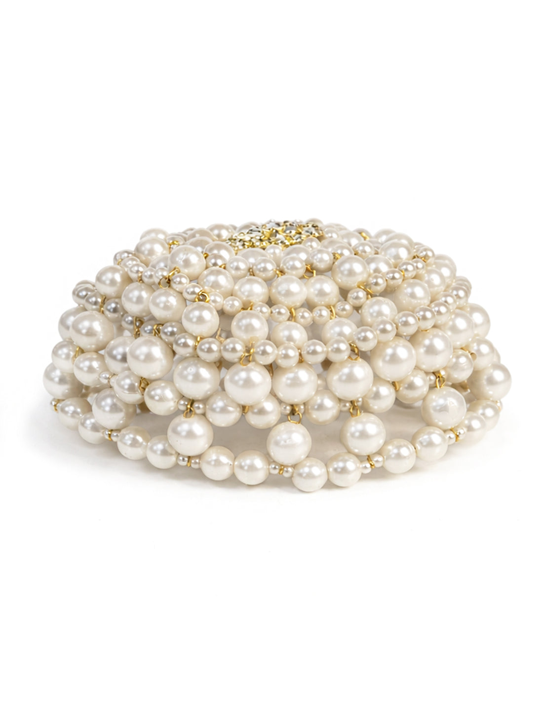 KARATCART Traditional Gold-Plated Pearl Beaded Bridal Juda Bun Hair Accessory for Women