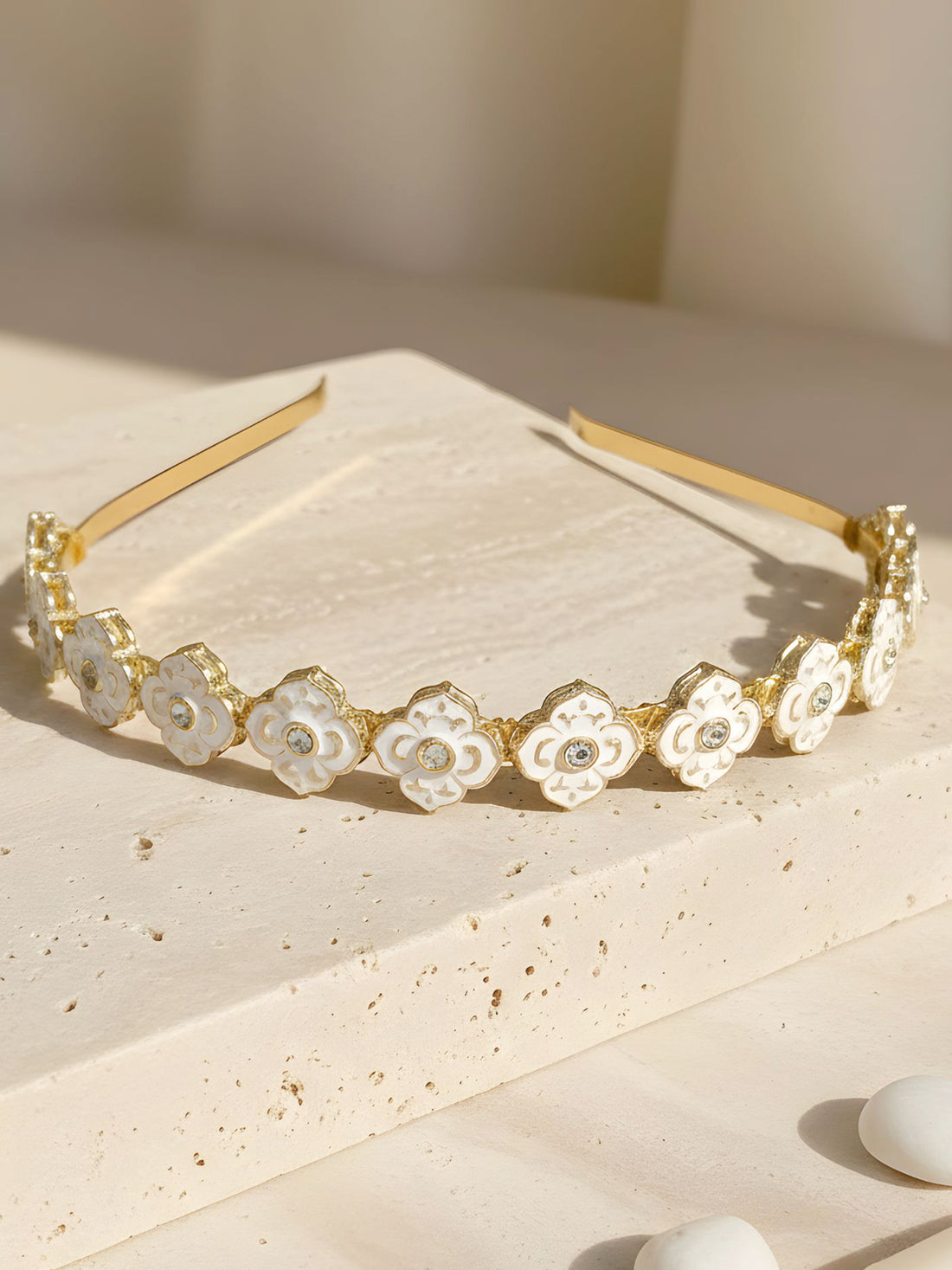 KARATCART Traditional Gold-Plated White Meenakari Floral Kundan Hairband for Women