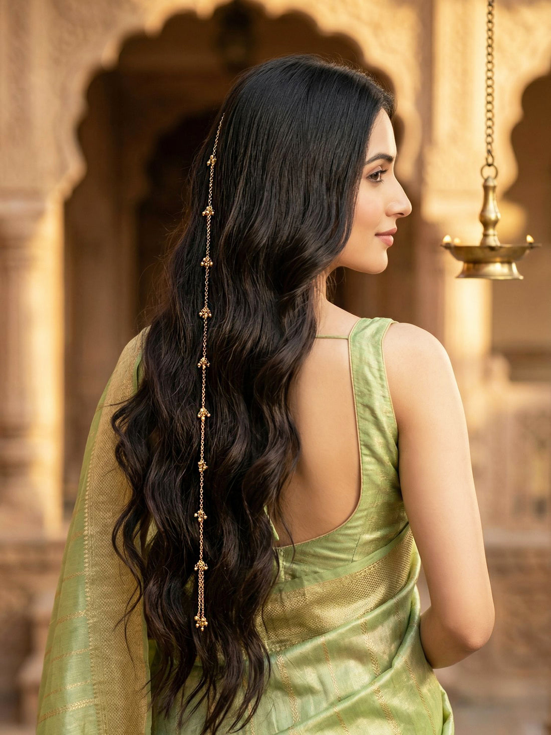 KARATCART Traditional Gold Plated Pearl Chain Beaded Bridal Hair Choti for Women