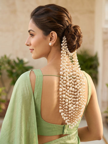 KARATCART Traditional Gold-Plated White Pearl Multi-Layer Bridal Hair Juda for Women