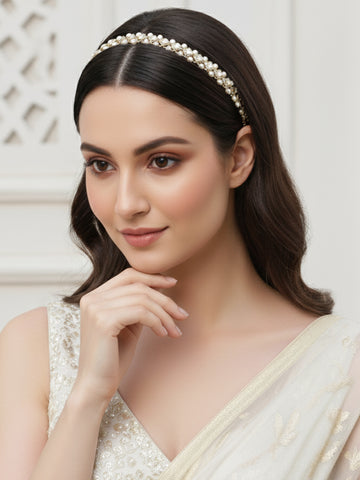 Diamond Shape Kundan and Pearl Studded Hairband