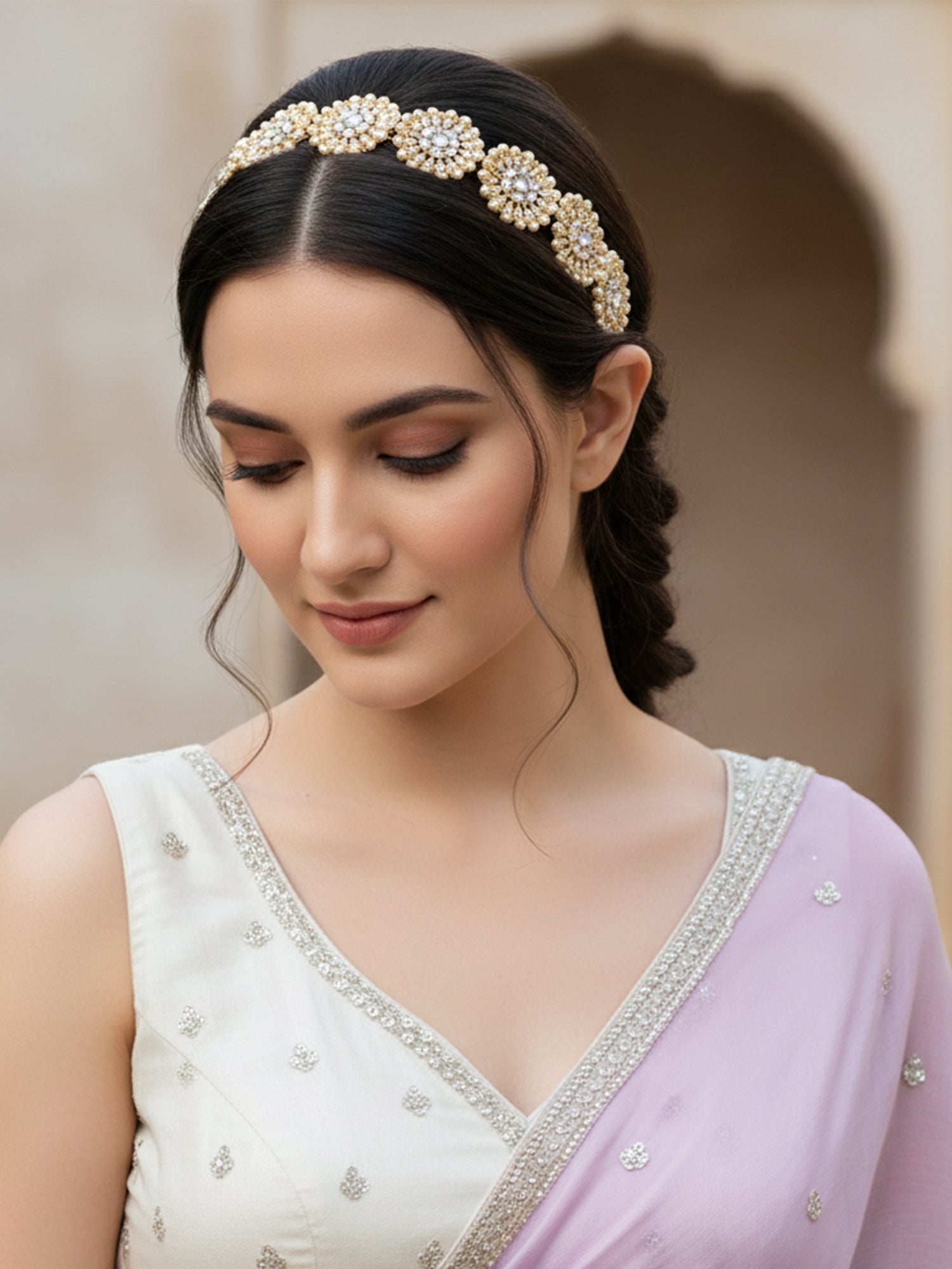 Floral Shape Kundan Studded Hairband