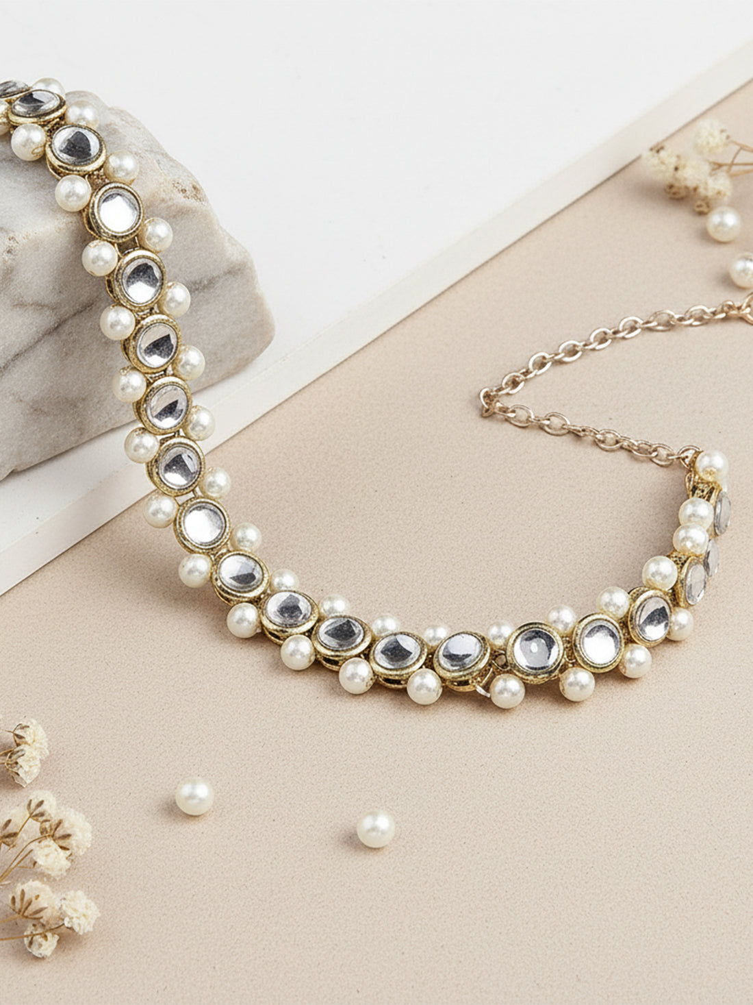 Round Kundan Studded Hairband with Pearl Beads