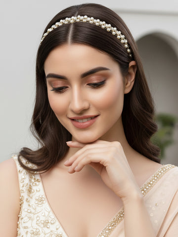 Round Kundan Studded Hairband with Pearl Beads