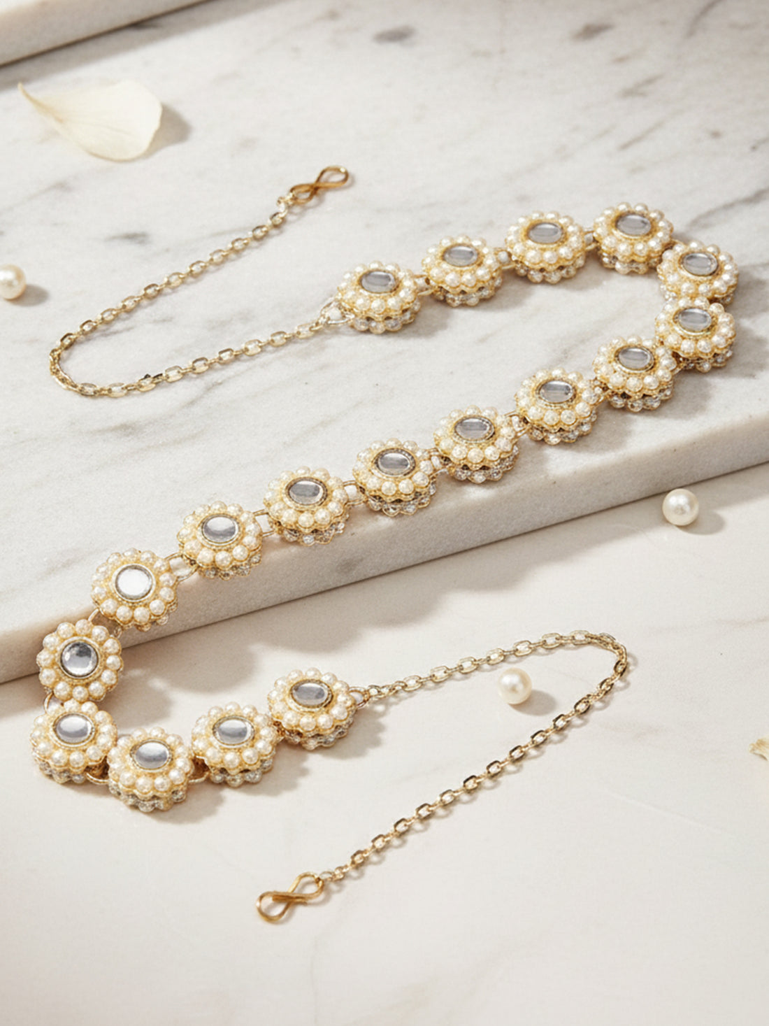 Gold Plated Sun Flower Design Kundan Hairband