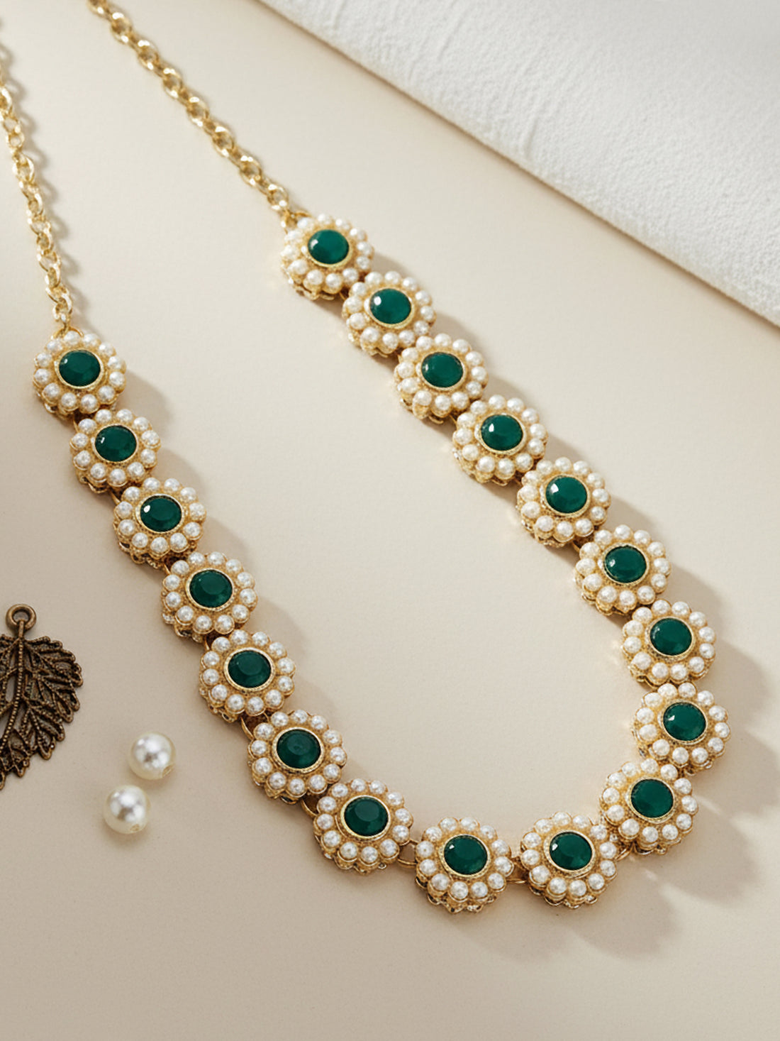 Women Green Kundan Studded Hairband