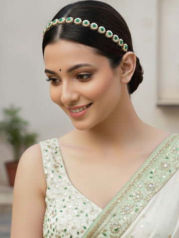 Women Green Kundan Studded Hairband