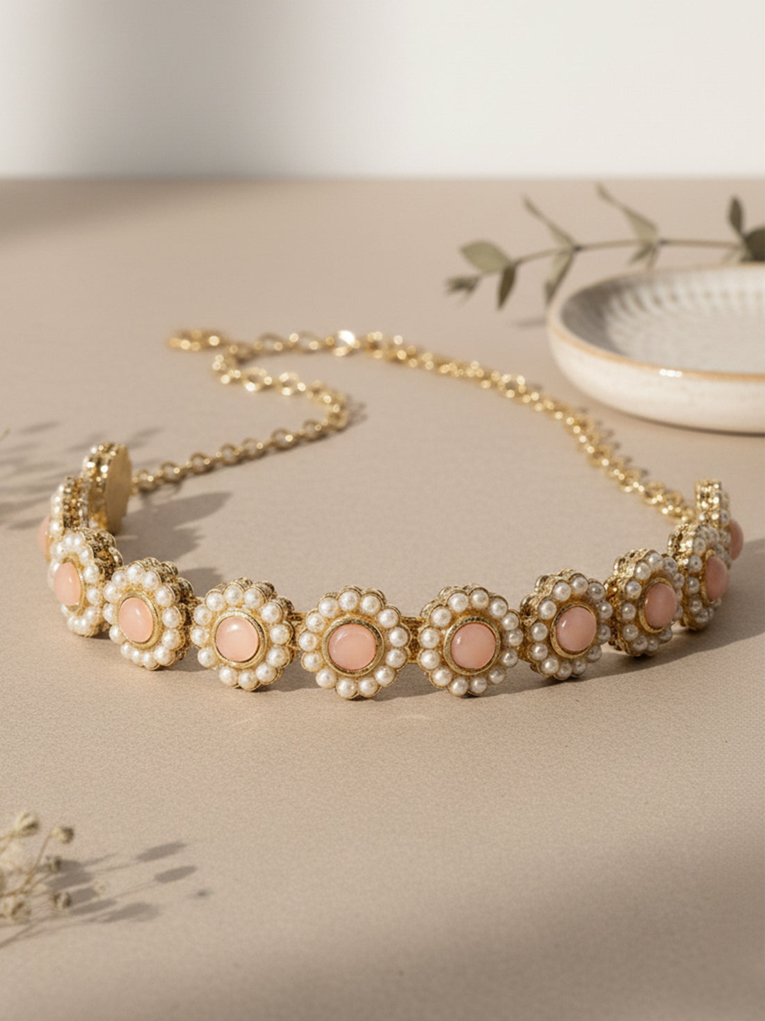 Women Peach & Gold-Toned Floral Oxidised Hairband