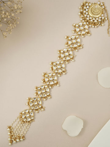 Karatcart Gold Plated Peacock Design Pearl and Kundan Studded Bridal Wedding Hair Braid Choti