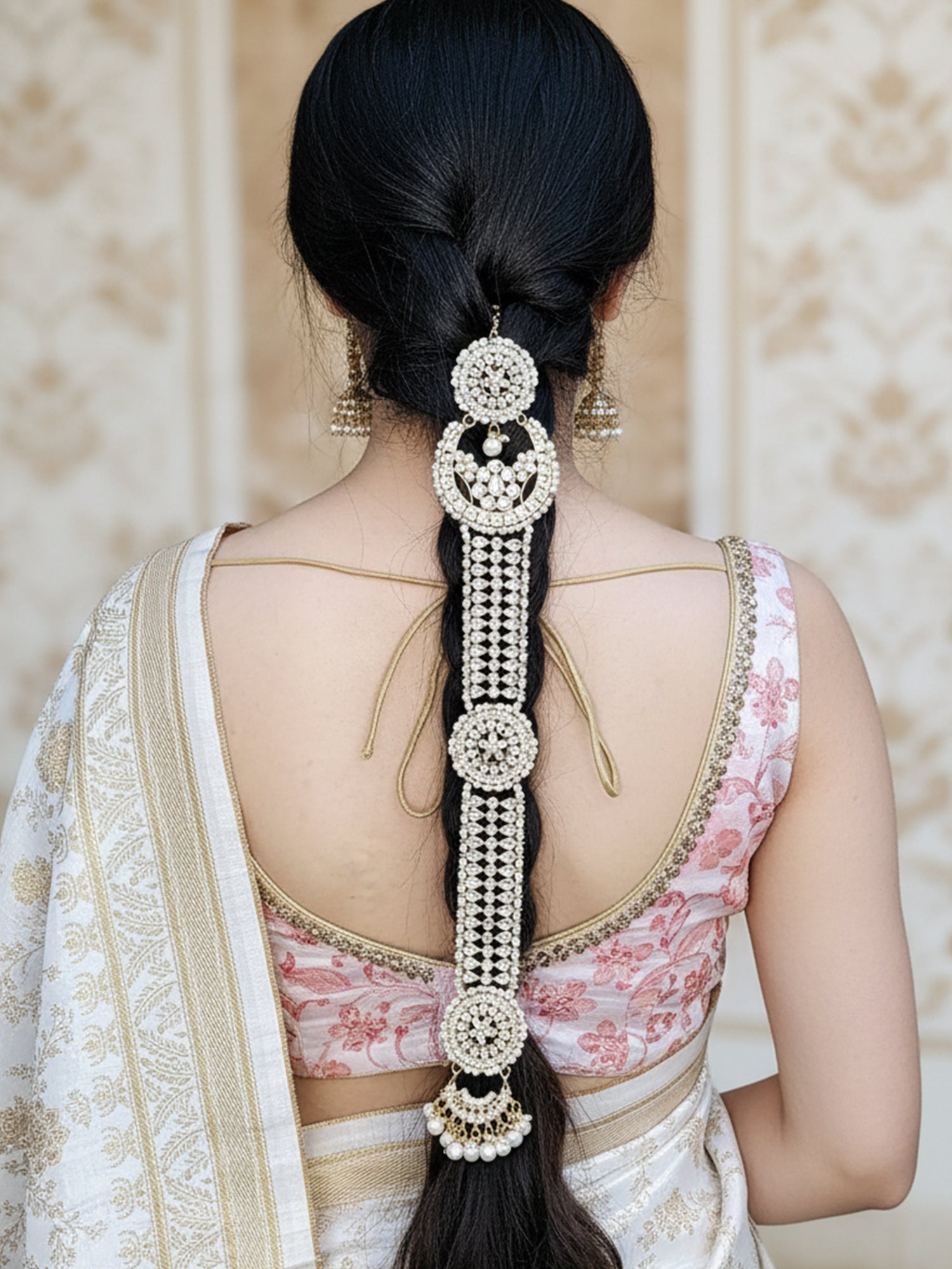 Karatcart Gold Plated Handcrafted Kundan Bridal Wedding Hair Braid Choti