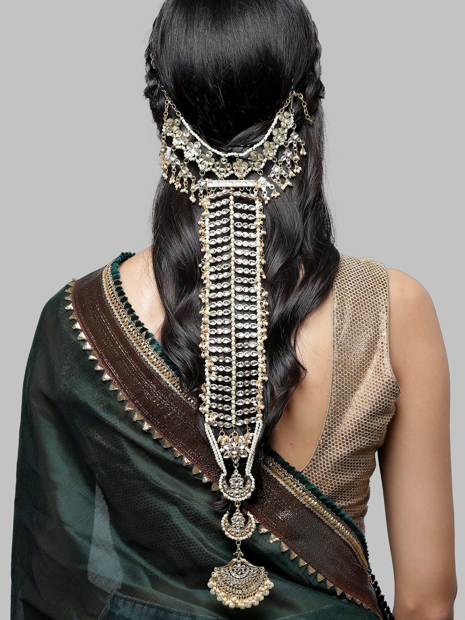 Karatcart Gold Plated Handcrafted Kundan Bridal Wedding Hair Braid Choti