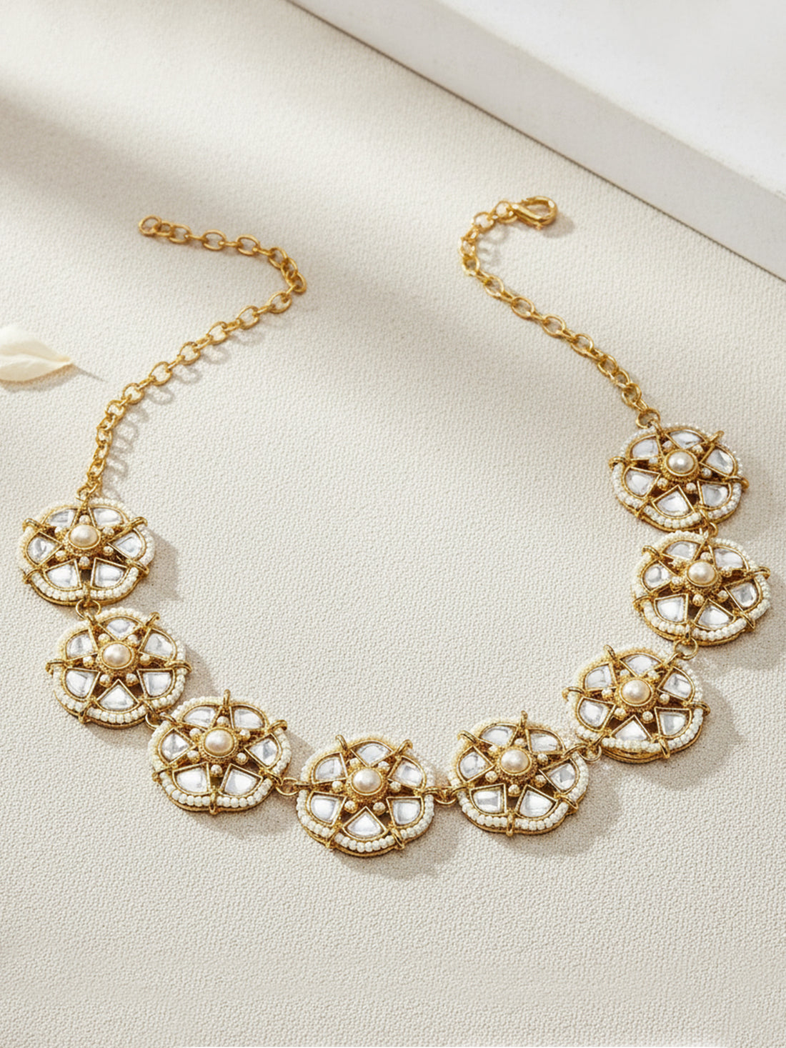 Karatcart Gold Plated Floral Design Pearl and Kundan Studded Hairband for Women