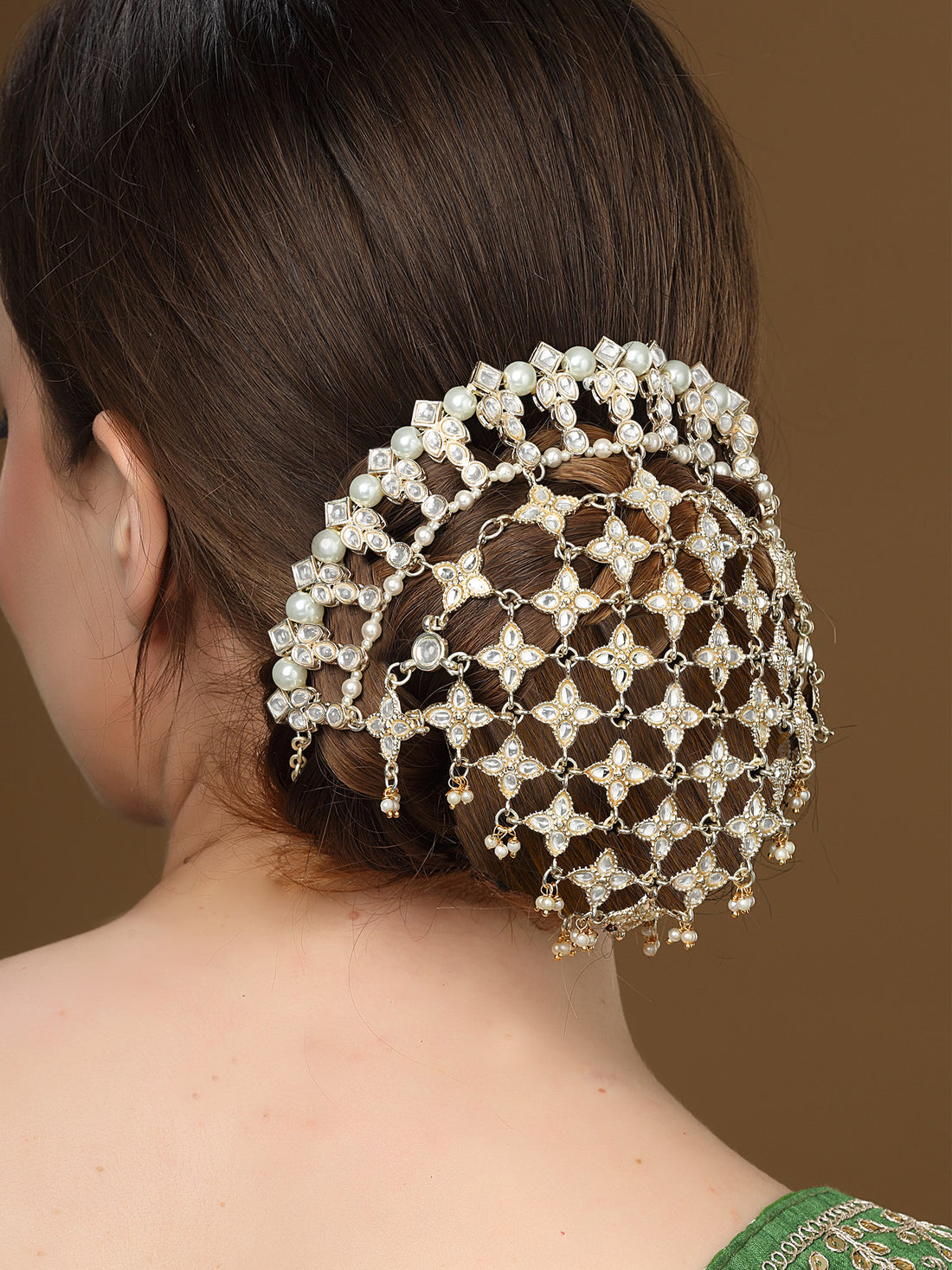 KARATCART Traditional Gold Plated Floral Design Kundan Hair Juda for Women