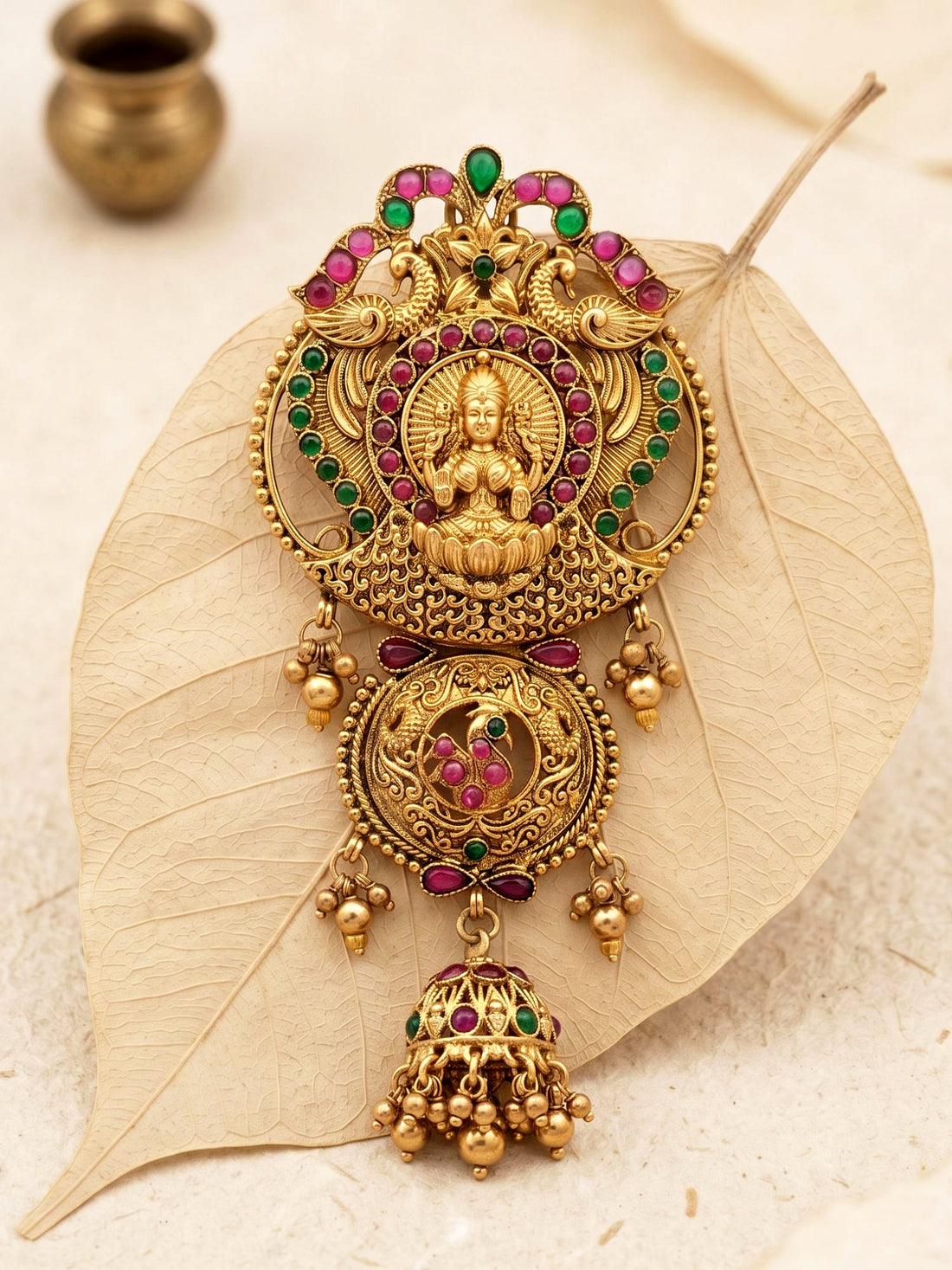 KARATCART Traditional Gold-Plated Mata Lakshmi Temple Bridal Hair Juda Head Jewellery for Women
