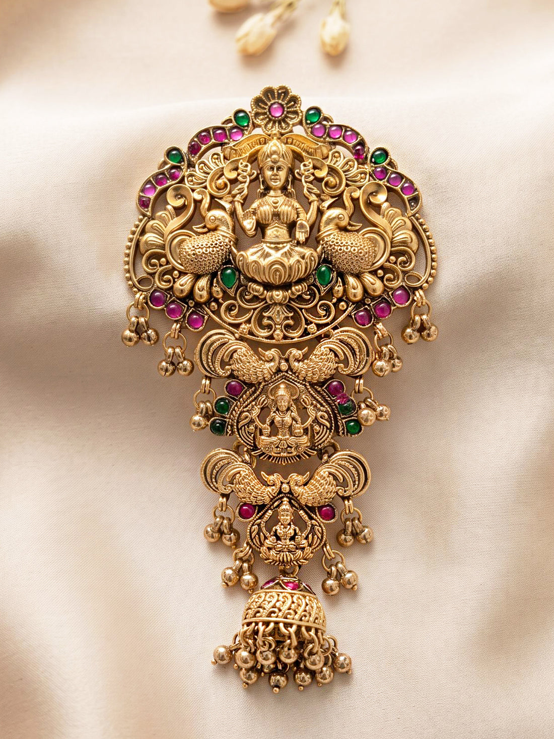 KARATCART Gold-Plated Mata Lakshmi Peacock Stone Studded Temple Bridal Hair Juda for Women