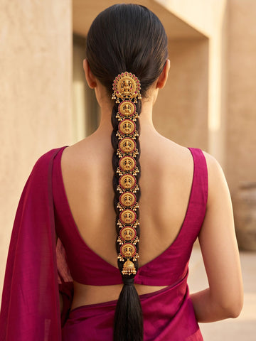 KARATCART Designer Gold-Plated Mata Lakshmi Bridal Temple Hair Choti for Women