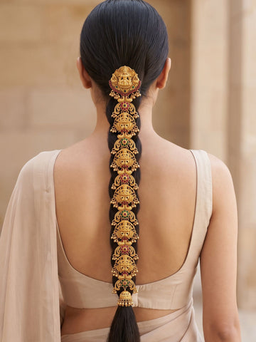KARATCART Traditional Gold-Plated Mata Lakshmi Bridal Temple Hair Choti for Women