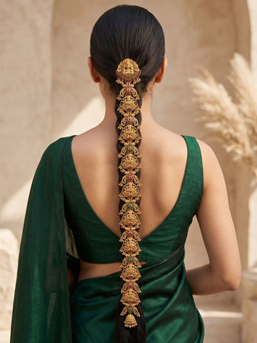 KARATCART Traditional Gold-Plated Mata Lakshmi Bridal Temple Long Hair Choti for Women
