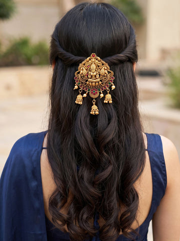 KARATCART Gold-Plated Lakshmi Mata Temple Bridal Hair Juda Head Jewellery for Women